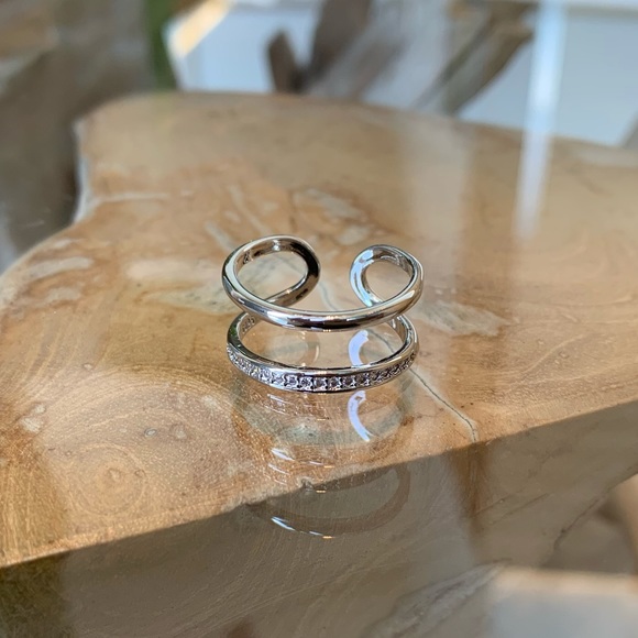 925 Sterling Silver Double Layer Pave Ring - Picture 1 of 12